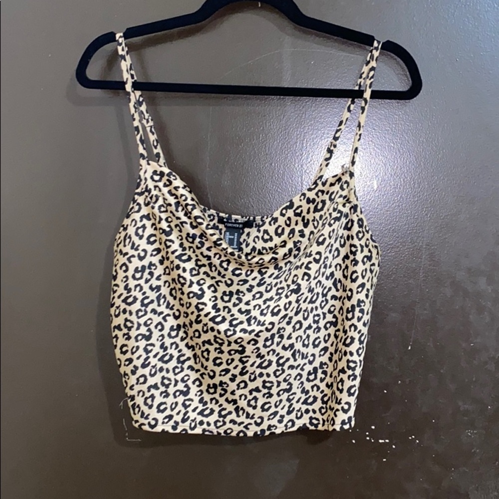 Cropped Leopard Print Cowl Neck Spaghetti Top